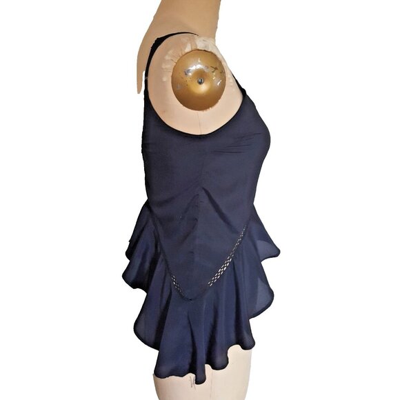 Y2K lack strappy ruffled tank top shirt XS with eyelet lace details - Picture 8 of 9